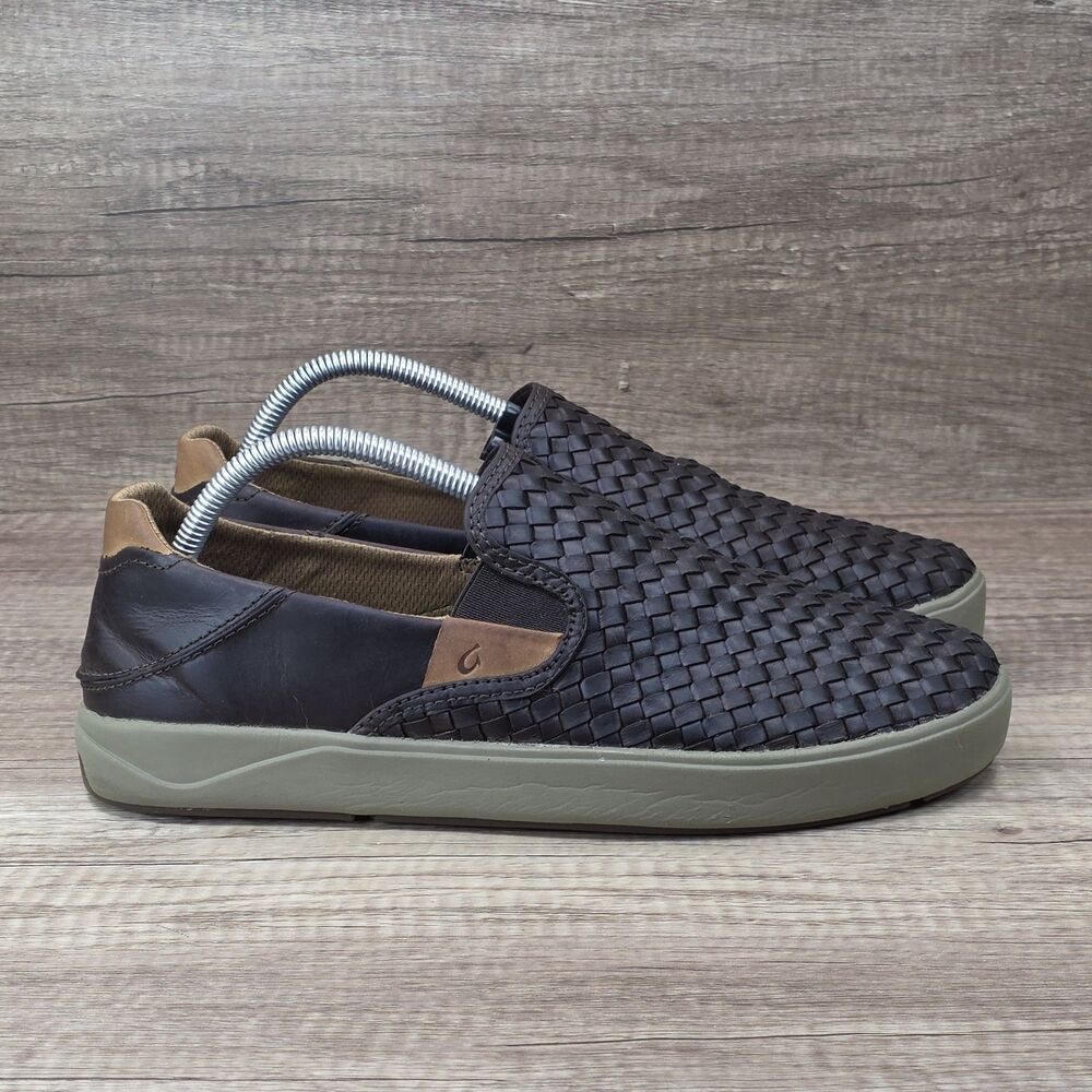 OluKai Lae'ahi Lauhala Men's Size 9M Brown Woven Leather Slip-On Casual Shoes